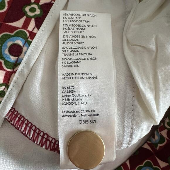 Maeve Anthropologie Pants Womens 6 Red Mod Floral Flare Stretch Zip Up Retro - Picture 9 of 14